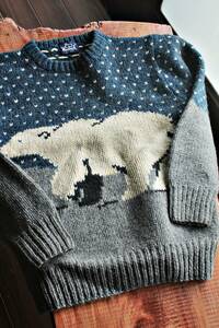 Woolrich( Woolrich )*/ white bear pattern sweater L size * gray × navy * Hollywood Ranch Market 