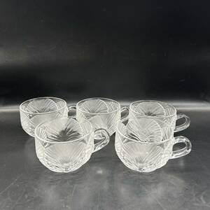 美品　ガラスカップ 5客セット　マグカップ　葉柄　コーヒー/スープ／ティー　食器 M10-1