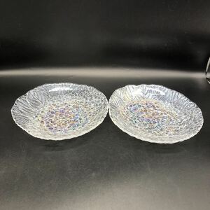 ガラス皿2枚　HOYA クリスタルガラス　あじさい模様　ガラス製　プレート　お皿　ガラス工芸　P14-1