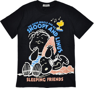 スヌーピー Tシャツ 半袖 天竺 丸首 ティーシャツ PEANUTS ピーナッツ Sサイズ　クロ　S71102KD