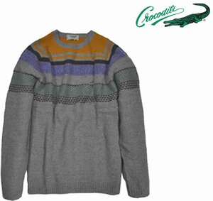 [クロコダイル] 大きいサイズ 毛混 セーター ジャガード織 ロゴ刺繍　2Lサイズ　2灰 　1003-97312