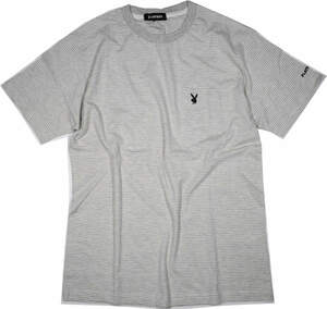 PLAYBOY(プレイボーイ) Ｔシャツ 半袖 天竺 ボーダー 丸首 胸ポケット付き 　Lサイズ (97)greymixグレー　PB1792027