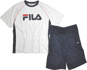 [フィラ] FILA Tシャツ上下セット 大きいサイズ　丸首T＆ショートパンツ 吸水速乾　 3Lサイズ　01白ｘ紺 　FM6135