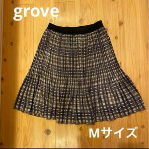 【美品】grove プリーツスカート　Mサイズ チェック柄　/ ウエストゴム　