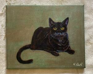 【真作】黒猫の絵 手描き アクリル画 ネコ 原画 インテリア 464