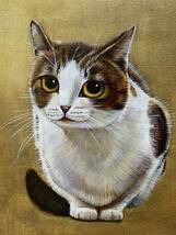 ハチワレ猫の絵 オリジナル 一点物 アクリル画 ネコ　直筆 480_画像2