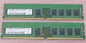 ■SanMax SMD4-E4G28SE-24RC 2枚セット - PC4-19200/DDR4-2400 Samsungチップ ECC Unbuffered 288Pin DDR4 UDIMM 8GB(4GB x2) 動作品