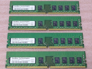 §SanMax SMD4-E4G28SE-24R 4枚セット - PC4-19200/DDR4-2400 Samsungチップ ECC Unbuffered 288Pin DDR4 UDIMM 16GB(4GB x4) 動作品