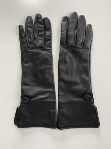 [ beautiful goods ] lady's size by return design semi long leather glove black black leather gloves lining attaching 