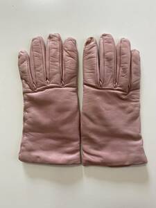【美品】イタリア　セルモネータ　レディース　レザーグローブ　ベビーピンク　革手袋　カシミア裏地　7ハーフ　SERMONETA GLOVES
