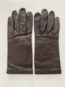 [ beautiful goods ] Italy made ani.ruAGNELLE lady's leather glove Brown leather gloves silk lining size 7 half 