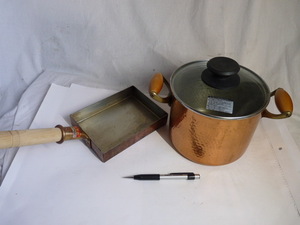銅製鍋２こ◆両手鍋寸胴鍋 DOWA 径16.5、高さ13/卵焼き器 木屋 17×12.5