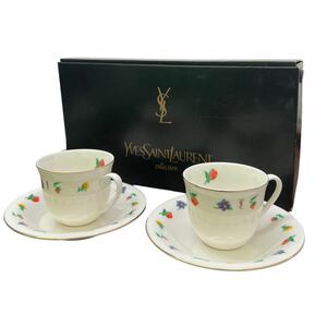 未使用品 Yves Saint Laurent イブサンローラン　ペアコーヒーセット カップ&ソーサー 2客 洋食器 金彩 箱付き2