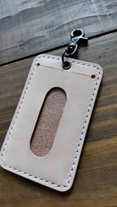  card-case, pass case saddle leather hand made leather craft * natural *64