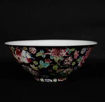 【後】GG002 黑釉粉彩花卉文碗 古美術 骨董品 古玩 時代物 古道具 中国美術品 朝鮮美術品 日本美術品_画像2