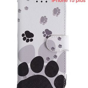 iPhone 15 plus 手帳型 ケース かわいい 足跡 肉球
