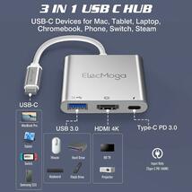 ElecMoga Type-C - HDMIアダプター 4K USB3.0 + USB-C 高速充電ポートコンバーター Macハブ MacBook Pro Air iPad 2020 Chromebook DellXPS_画像1