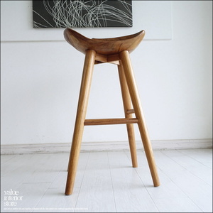 チーク無垢材 バースツールSliv/02 椅子 カウンターチェア ハイスツール イス 素朴 プリミティブ 無垢材家具 H81cm