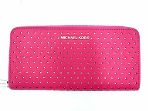 MICHAEL KORS マイケルコース レザー 星柄パンチング ラウンドジップ 長 財布 ピンク ■■ ☆ eba1 レディース