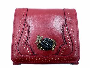 ANNA SUI アナスイ レザー 二つ折り 財布 ボルドー ■■ ☆ ebc2 レディース