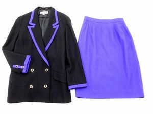 Louis Feraud ルイ フェロー セットアップ ジャケット スカート スーツ size9/黒ｘ紫 ◇■ ☆ eba2 レディース