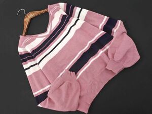 CECIL McBEE Cecil McBee V neck border knitted sweater sizeM/ pink *# * eba6 lady's 