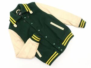 BEAMS ビームス 本革 カウレザー ウール100% スタジャン ジャケット sizeM/緑ｘベージュ ◇■ ☆ eba9 メンズ