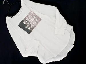 INDIVI インディヴィ プリント ラウンドカット 長袖 Tシャツ size13/白 ◇■ ☆ eba9 レディース