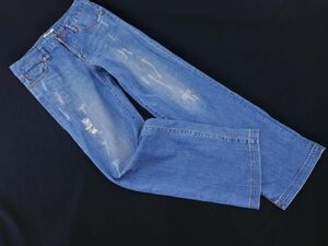 GLOBAL WORK グローバルワーク ダメージ加工 ワイド デニムパンツ sizeM/青 ■■ ☆ ebb3 レディース