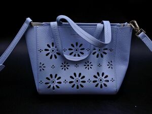 kate spade ケイトスペード 2WAY レザー カットワーク ショルダー バッグ 水色 ■■ ☆ ebb3 レディース