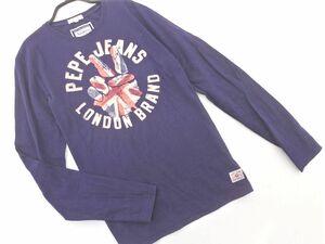 Pepe Jeans ペペジーンズ SLIM ロゴ プリント 長袖 カットソー sizeS/紺 ◇■ ☆ ebb5 メンズ