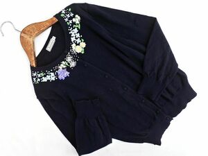 anatelier アナトリエ 花柄 カーディガン size38/濃紺 ■◇ ☆ ebc1 レディース