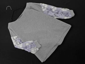 PAGEBOY Pageboy floral print embroidery sleeve switch wide width cut and sewn sizeF/ gray #* * ebc2 lady's 