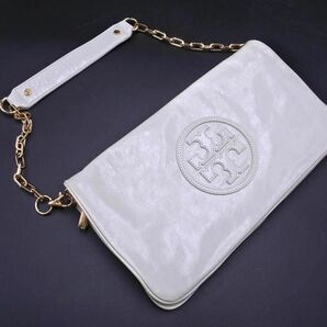 Tory Burch トリーバーチ 2WAY ロゴ チェーン クラッチ バッグ オフホワイト ■■ ☆ ebc3 レディースの画像1