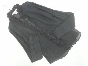 ZARA basic ザラ ベーシック シースルー フリル ブラウス シャツ sizeS/黒 ■◇ ☆ ebc3 レディース