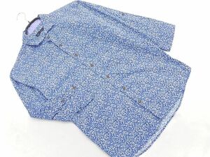 ネコポスOK MEN’S MELROSE メンズメルローズ 総柄 7分袖 シャツ size3/青 ■◇ ☆ ebc6 メンズ