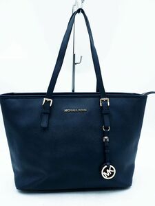 MICHAEL KORS マイケルコース フェイクレザー ロゴチャーム付き トート バッグ 濃紺 ■■ ☆ ebc6 レディース