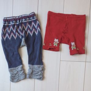 まとめ売り 2枚セット スパッツ レギンス グレー レッド ネイビー 赤 クマ 熊 くま ベビー キッズ 70 80 90 95