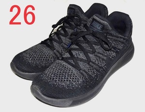 NIKE LunarEpic Flyknit 2 Low Black Running Shoes ブラック 26㎝ US8 Used 中古 ナイキ ルナエピック フライニット 黒色 863779-004