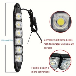 2個セット フレキシブル デイライト LED テープライト 簡単取付 ホワイト DC12V 6LED 防水 17cm カー用品 車用 非純正 t51の画像2