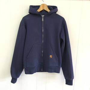 90s Carhartt スウェット パーカー ネイビー　カーハート　裏地サーマル　ダブルフェイス　ナス紺　ビンテージ　フルジップ