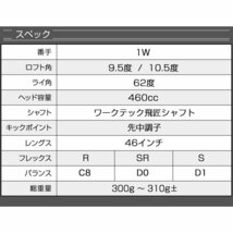 【新品】 ダイナミクスプレステージ 9.5 / 10.5 三菱 ワークテック飛匠シャフト仕様 R / SR / S　高反発ドライバー_画像10