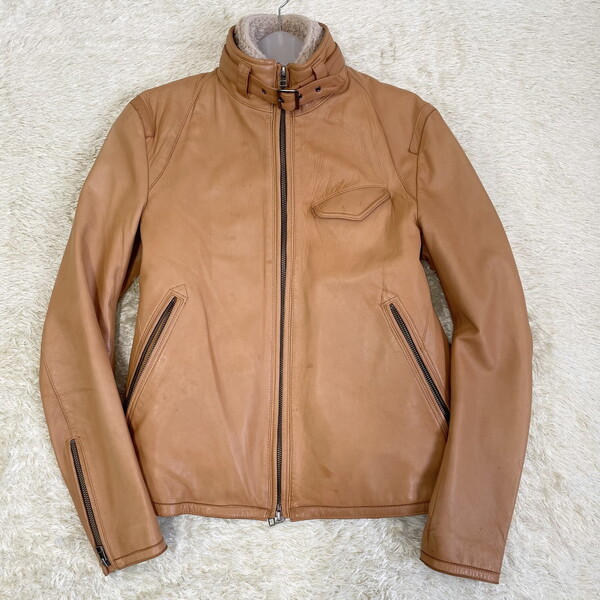 ☆MEN'S MELROSE シープスキン シングルライダースジャケット ライナー付 ブラウン系 M メンズメルローズ☆