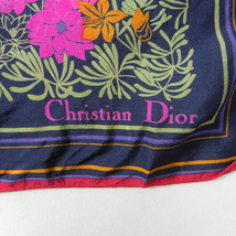 クリスチャンディオール Christian Dior 花柄ハンカチ スカーフ スクエア ネイビー オールド ヴィンテージ g0214-1_画像3