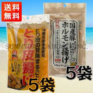 とり皮揚げ ホルモン揚げ 2種類 10袋セット ハネマルフーズ 沖縄県産鶏皮 国産豚モツ 沖縄の塩 シママース お土産 お取り寄せ