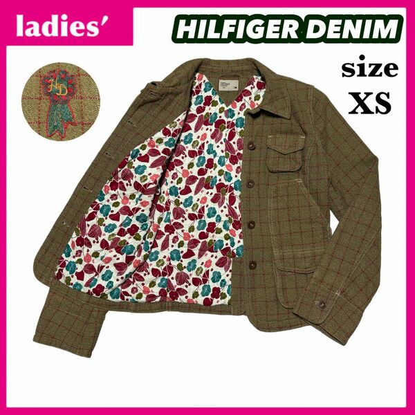 【春物】HILFIGER DENIM ヒルフィガーデニム シャツジャケット レディース サイズXS ワンポイントロゴ 花柄 レトロ