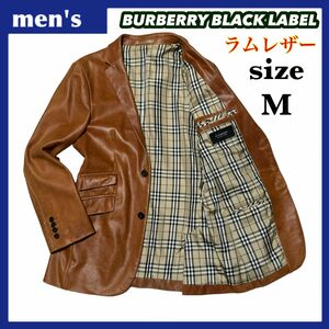 BURBERRY BLACK LABEL バーバリーブラックレーベル ラムレザー テーラードジャケット サイズM ノバチェック