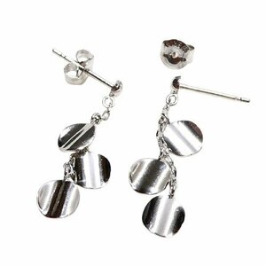 J◇K14WG 揺れる ウェーブデザイン ピアス ホワイトゴールド 14金 丸3連 スタッドピアス カジュアル white gold earrings【ネコポスOK】