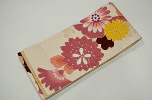  stylish pattern silk hanhaba obi ... obi reversible yukata kimono beige flower hanhabaobi-191
