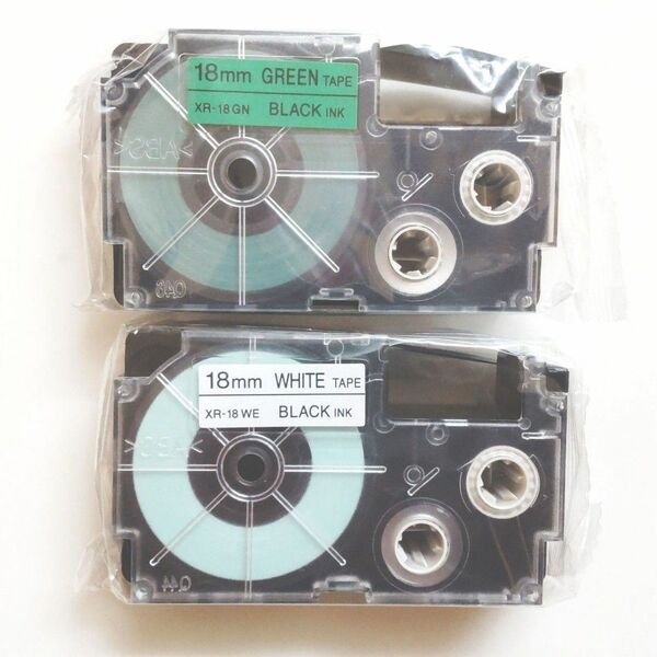 【未開封・未使用】 ネームランドテープ 18㎜幅広テープ　白18㎜・緑18㎜各1個のセット商品　